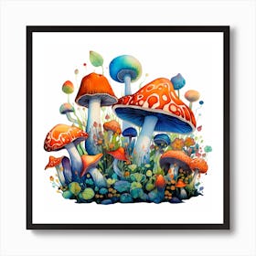 Mushrooms In The Garden Art Print
