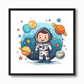 Cartoon Astronaut In Space Art Print