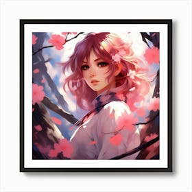 Japanese girl and sakura 1 Art Print