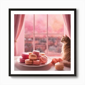 Macarons And Cat Design Art Print