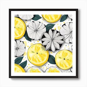 Seamless Pattern With Lemon Slices Art Print