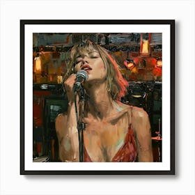 Girl at Microphone Art Print