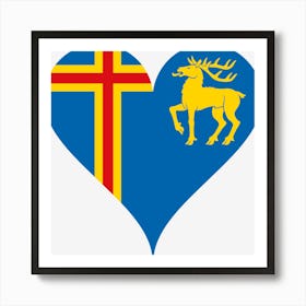 Aland Flag Heart Coat Of Arms Golden Red Deer Nation Aland Islands Finland Symbol Cut Out Art Print