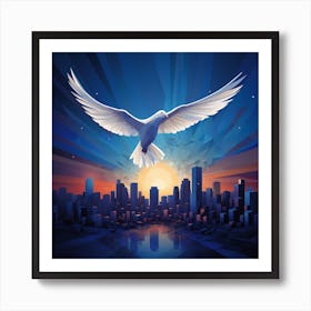 Dove Flying Over City Art Print