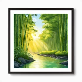 A Stream In A Bamboo Forest At Sun Rise Square Composition 269 Art Print