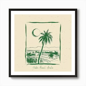 Palm Beach, Aruba Green Line Art Illustration Art Print