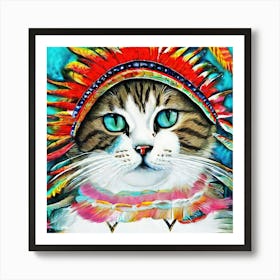 Tribal Cat Colorful Painting Art Print