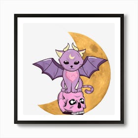 Kawaii Pastel Goth Cute Creepy Demon Cat Skull Art Print