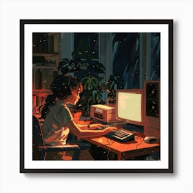 A Video Editing Girl Lofi Illustration Art Print