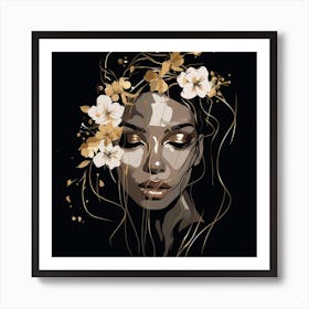 Gold Flower Girl Art Print