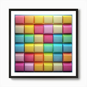 Colorful Rectangular Shapes On A Blue Background Art Print