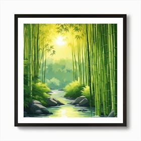 A Stream In A Bamboo Forest At Sun Rise Square Composition 202 Art Print