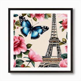 Paris Roses And Eiffel Tower 1 Art Print