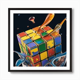 Colorful Rubiks Cube Dripping Paint 9 Art Print