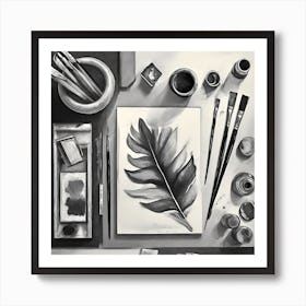 Firefly A Beautiful Modern Italian Inspired Flatlay Of A Creative Workspace For Oil Painting, Stylis Poster