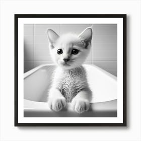 White Kitten In Bathtub Poster