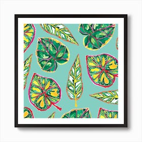 Tropical Leaves Green Square Art Print