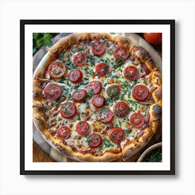 Pizza With Tomatoes And Herbs Art Print