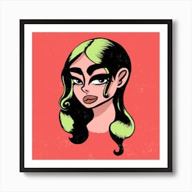 Cartoon Girl With Green Hair Art Print