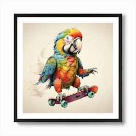 Parrot On Skateboard Art Print