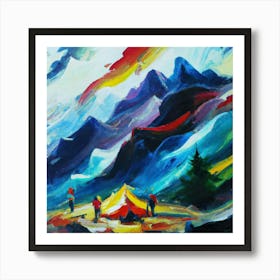 People camping in the middle of the mountains oil painting abstract painting art 14 Art Print