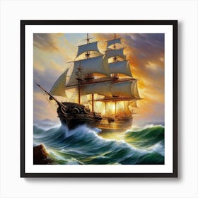 Sailing Ship In Rough Seas Art Print