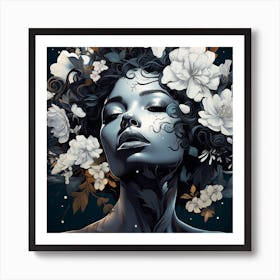 Portrait Of A Woman With Flowers 3 Art Print