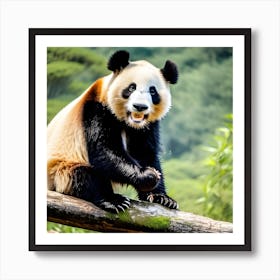 Panda Bear Sitting On A Branch Art Print