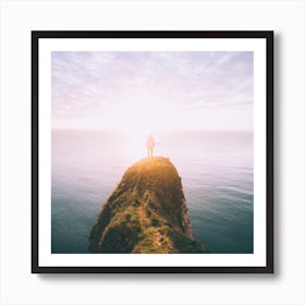 Person Standing On Top Of Cliff Art Print