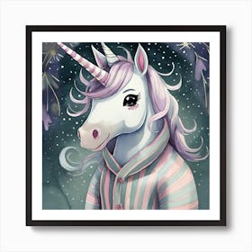 White Unicorn In Striped Pajamas Poster