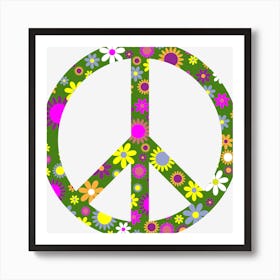 Retro Floral Flowers Decorative Peace Sign Art Print