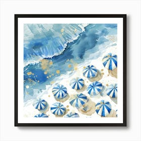 Blue Umbrellas On The Beach 7 Art Print