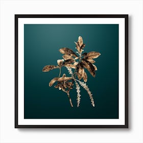 Gold Botanical Swamp Titi Leaves on Dark Teal n.0618 Art Print