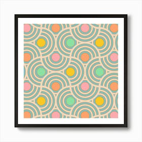 SCALLOP Art Deco Vintage Abstract Geometric in Retro 60s Pastel Colours Pink Green Yellow Orange Cream Art Print