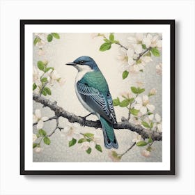 Ohara Koson Inspired Bird Painting Eastern Bluebird 4 Square Art Print