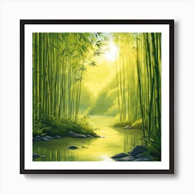 A Stream In A Bamboo Forest At Sun Rise Square Composition 83 Art Print