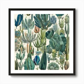 Botanical Cactus Print Jardin Majorelle, Morocco Vintage Botanical Art Print Art Print