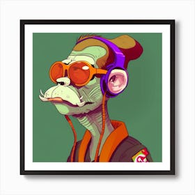 Monkey With Headphones Art Print