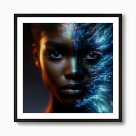 Nebula's Touch, Black Woman With A Glowing Face Affiche