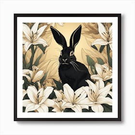 Black Rabbit And White Lillies Art Print