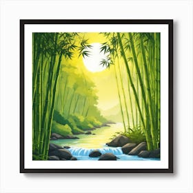 A Stream In A Bamboo Forest At Sun Rise Square Composition 345 Art Print