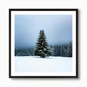 A Serene Winter Landscape Under A Subdued Grey Sky Snow Blankets A Fir Tree Frost Glistens On Surr (7) Art Print