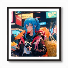 Anime Girl In The City Art Print