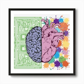 Brain Heart Balance Emotion Intelligence Symbol Creative Analytical Art Print