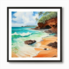 Watercolor Kauai Hawaii Tropical Beach Art Print