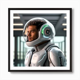 The Image Depicts A Alpha Male In A Stronger Futuristic Suit With A Digital Music Streaming Display 2 Art Print