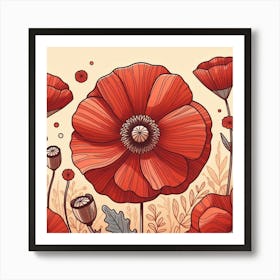 Large red poppy flower, Vector art 5 Art Print