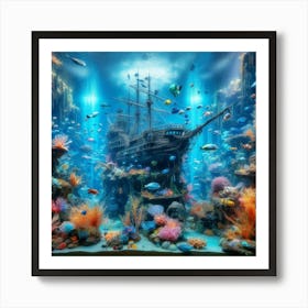 Aquarium With A Pirate Ship Art Print