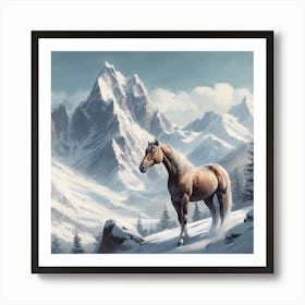 Horse In The Snow Art Print