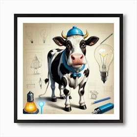 Cow With Light Bulb Art Print